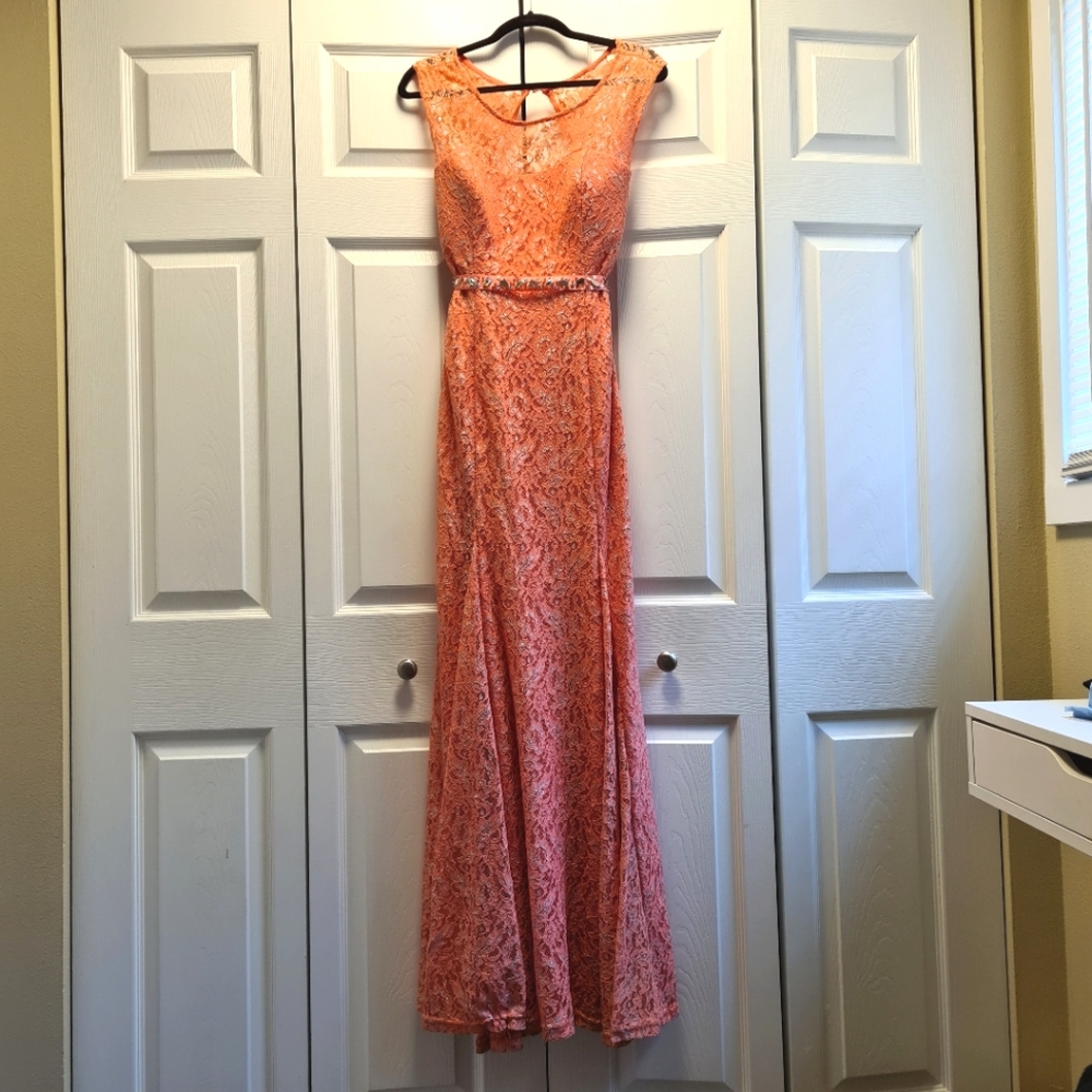 Pink Lace Flowy Open Back Mermaid Dress